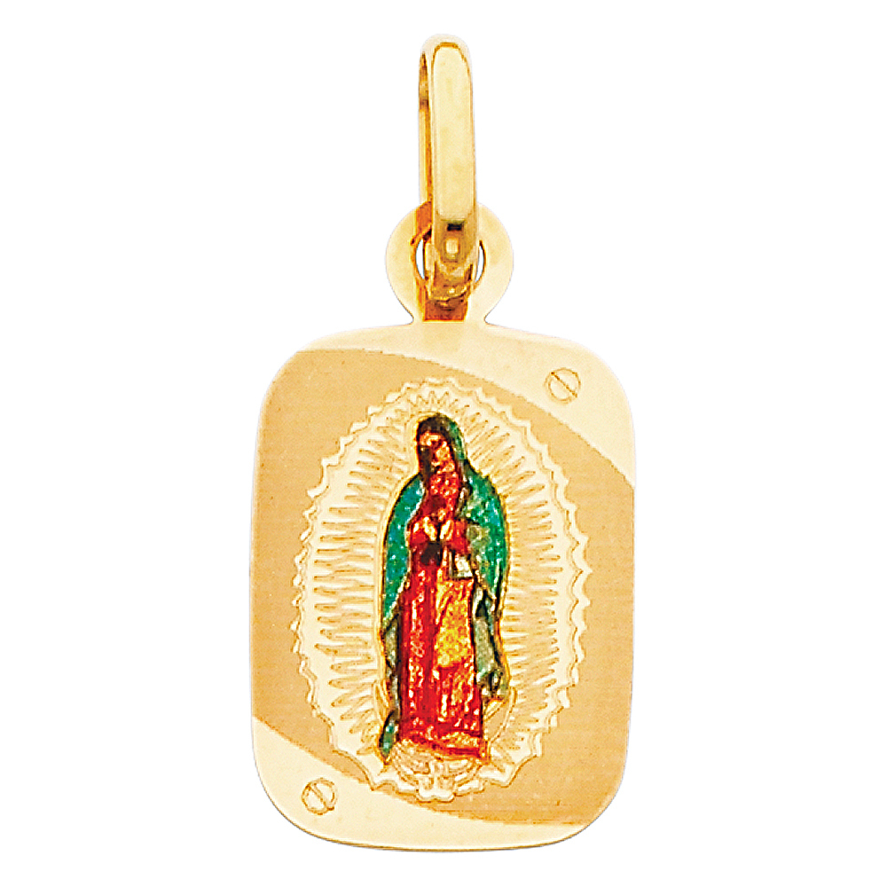 14K Yellow Gold Small Religious Virgen De Guadalupe Picture Charm Pendant